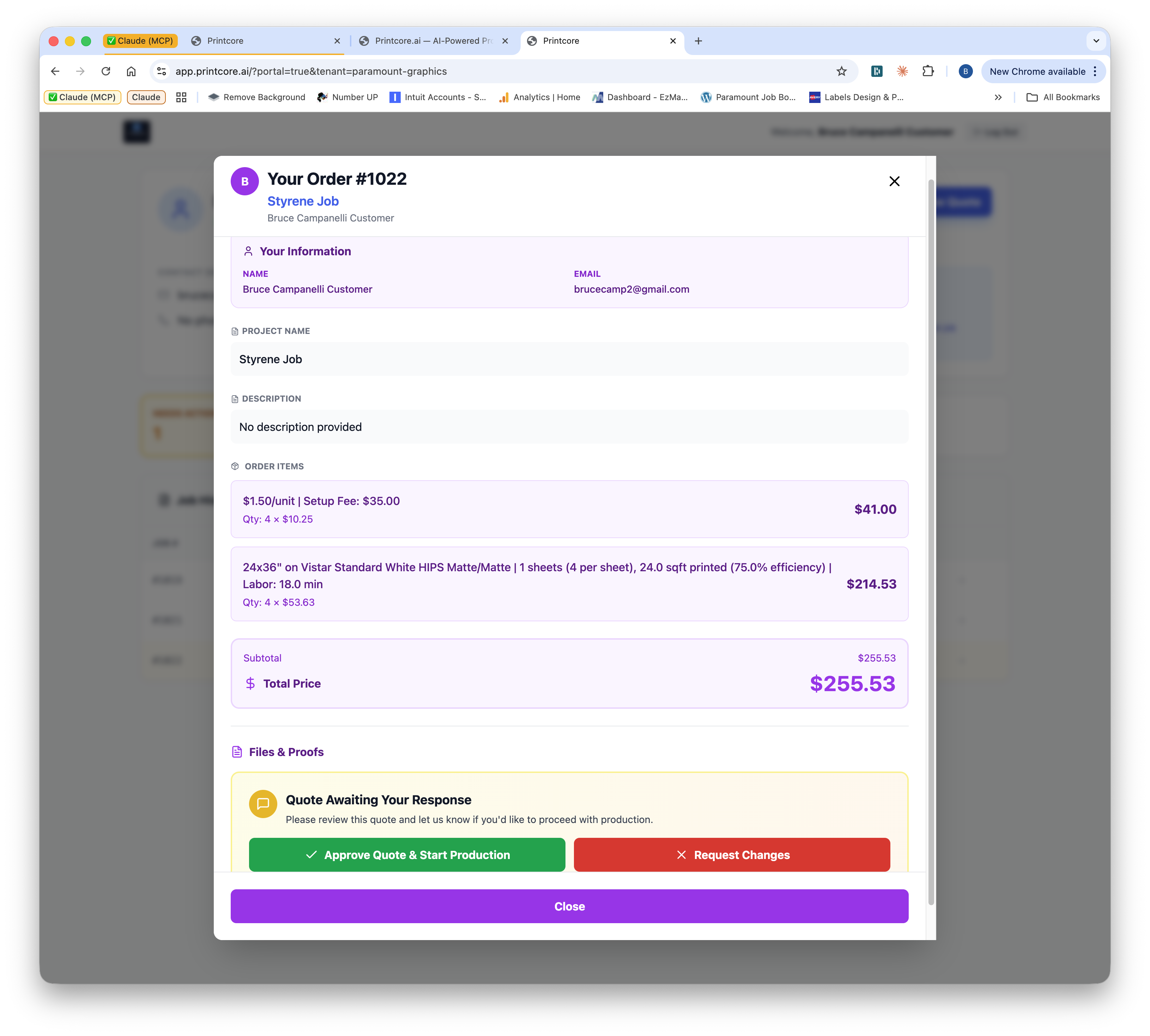 Customer Portal — Job Approval